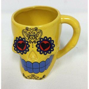 Day Of The Dead Skull Ceramic Coffee Cup Mug 11 Oz Yellow Skeleton Halloween
